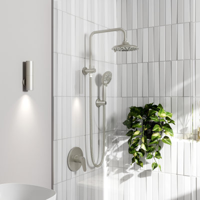 Laguna 8-in Multi-function Showerhead Shower System with Pivoting Shower Arm and Multi-function Handshower