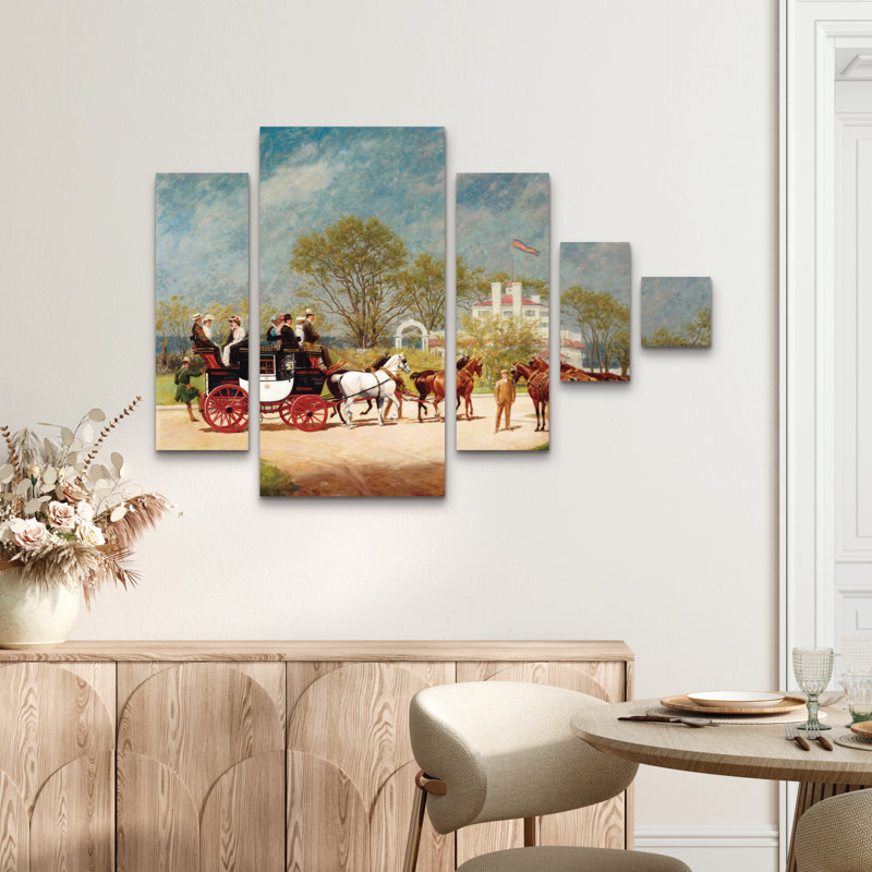 Ensemble de 5 panneaux muraux - Marcus Jules «Horses», art mural sur toile pour le salon, la chambre à coucher ou le bureau 