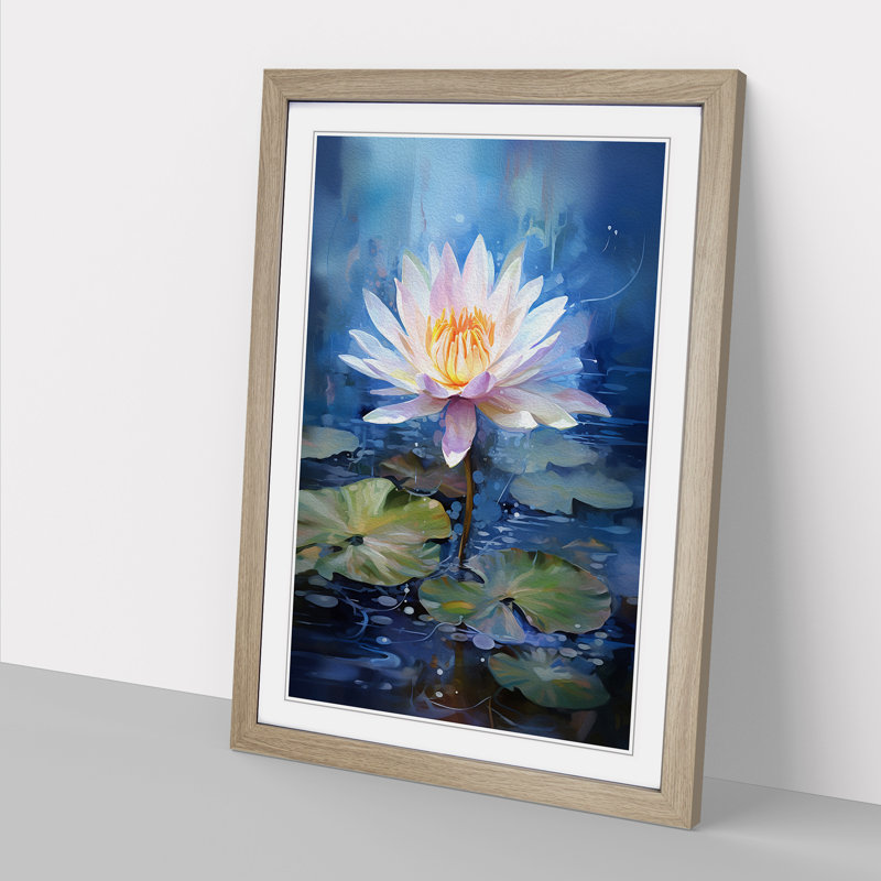 Water Lily Gestural - Framed Print, Oak, 64cm H x 46cm W x 2cm D