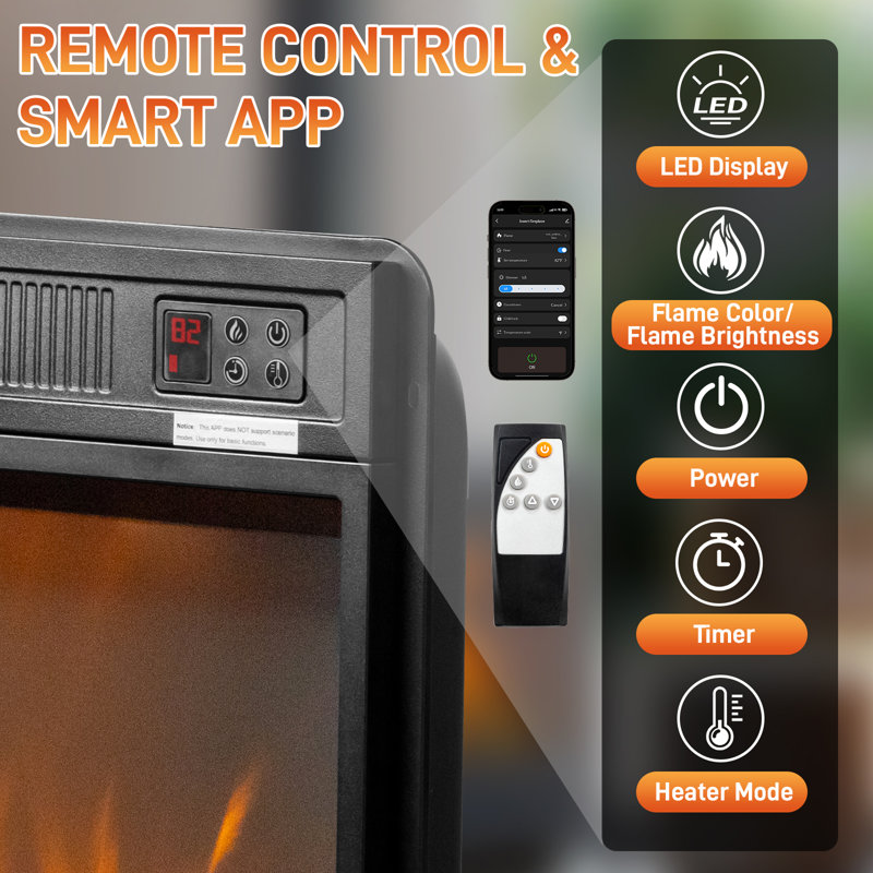 Electric Fireplace Insert With Wifi Function And 6 Flame Colors, 17.5" H x 24.21" W x 5.1" D