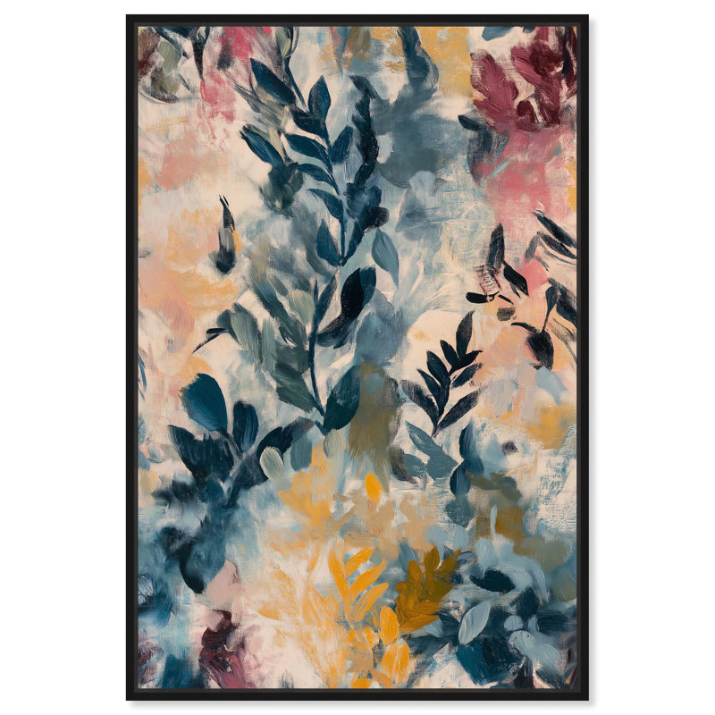 Art botanique, toile abstraite botanique, Herbier rétro, Cadre flottant noir, H 16 po x l 11 po
