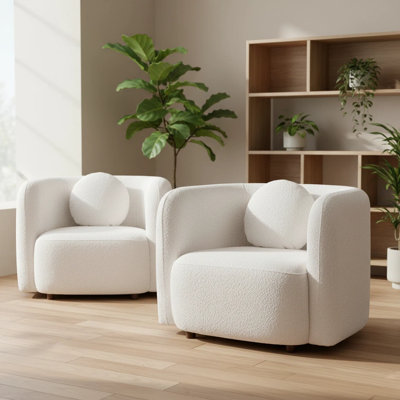 Foye Boucle Upholstered Armchair, Modern Japandi Accent Chair, 2-Pack