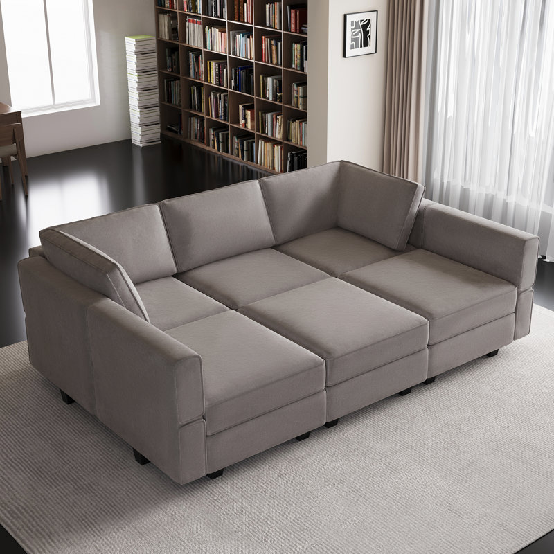 Canapé-lit modulaire en velours avec rangement et canapé-lit modulaire 6 pièces, Velours gris
