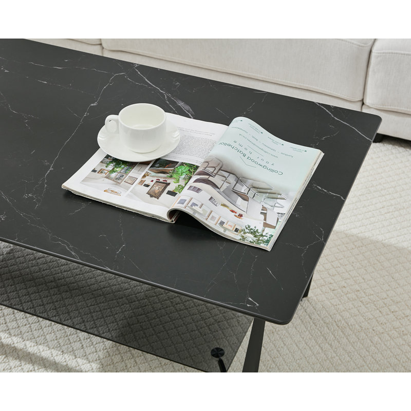 43.3" 4 Legs Glass Base Rectangle Coffee Table With Storage And Metal Legs