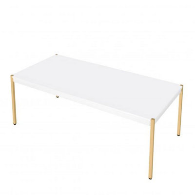 Kindelan Coffee Table With Metal Tube Legs, White And Gold