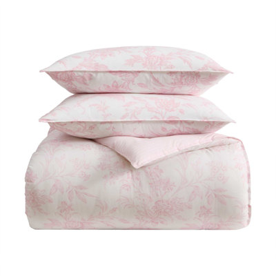 Laura Ashley Natalie Toile Floral Cotton Reversible Comforter Bonus Set