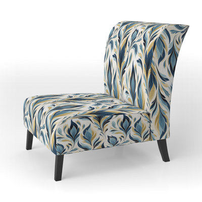 Blue And Green Nordic Ikat Simplicity - Upholstered Boho Slipper Chair, Ikat Pattern Accent Chair