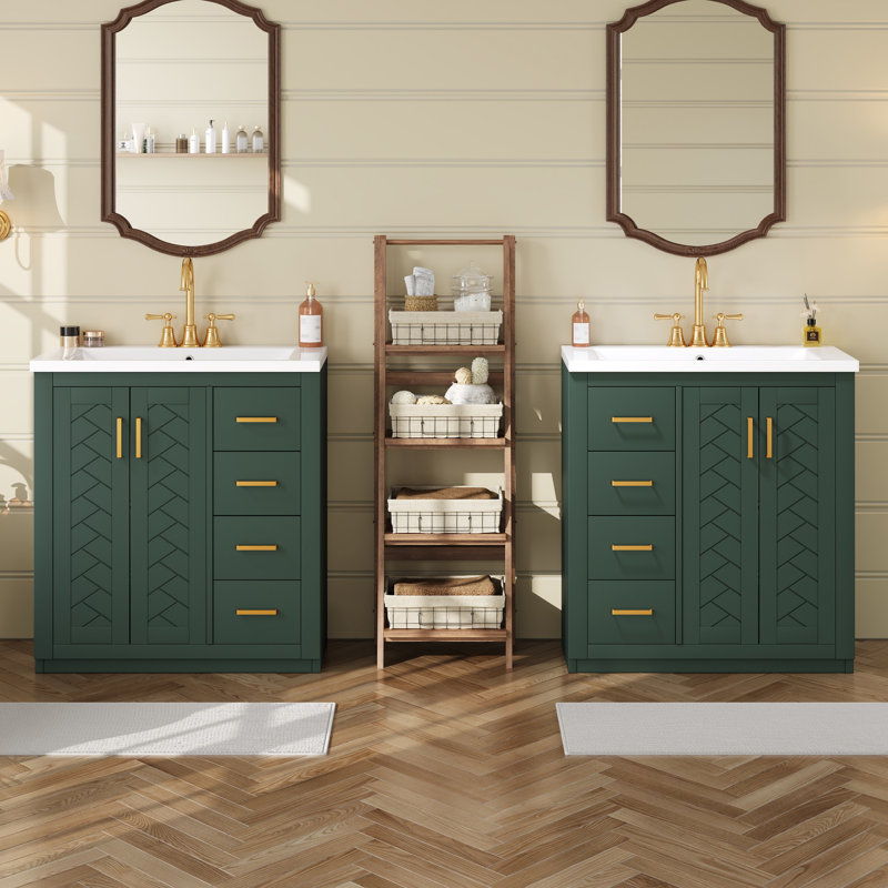 Ensemble de meuble-lavabo double 60 po avec comptoir en céramique 60 po Modern, Vert