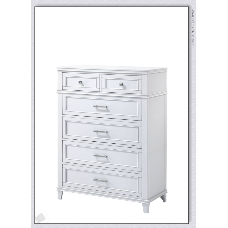 Commode blanche à 5 tiroirs avec joints en queue d'aronde français durables et rangement spacieux pour un décor moderne et traditionnel