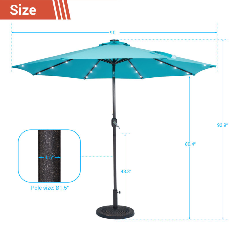 Parasol de marché éclairé 108,00 po Donyu, Lac bleu