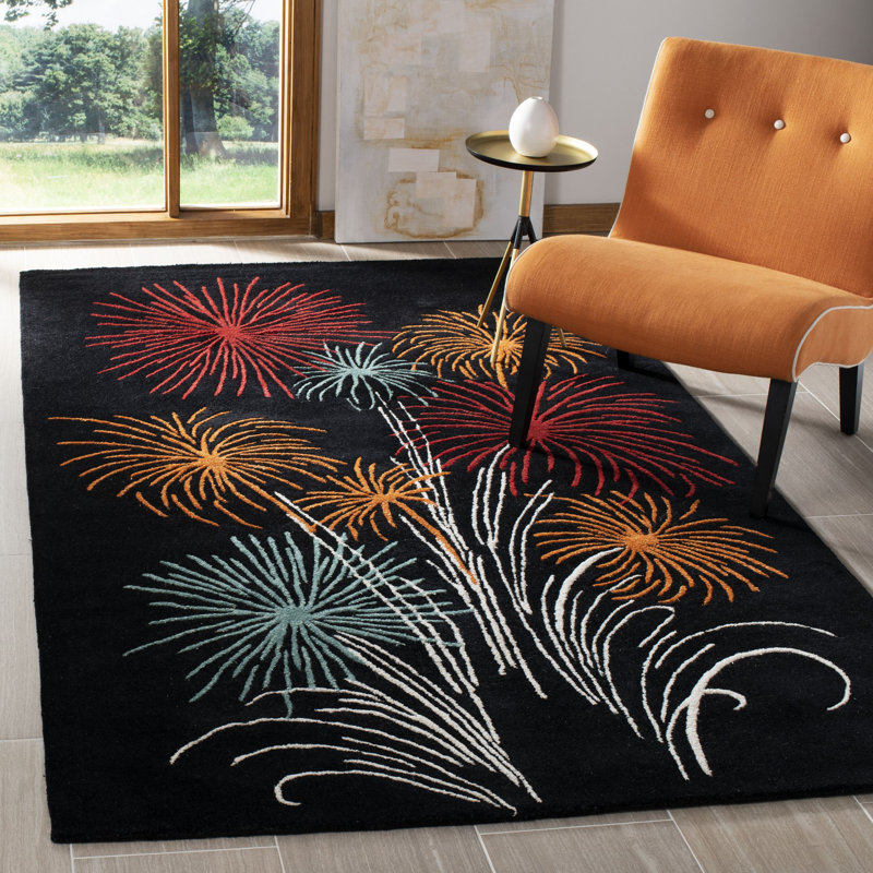 Candelo Soho Hand Tufted Wool And Viscose Floral Rug, Rectangle 3'6" x 5'6"