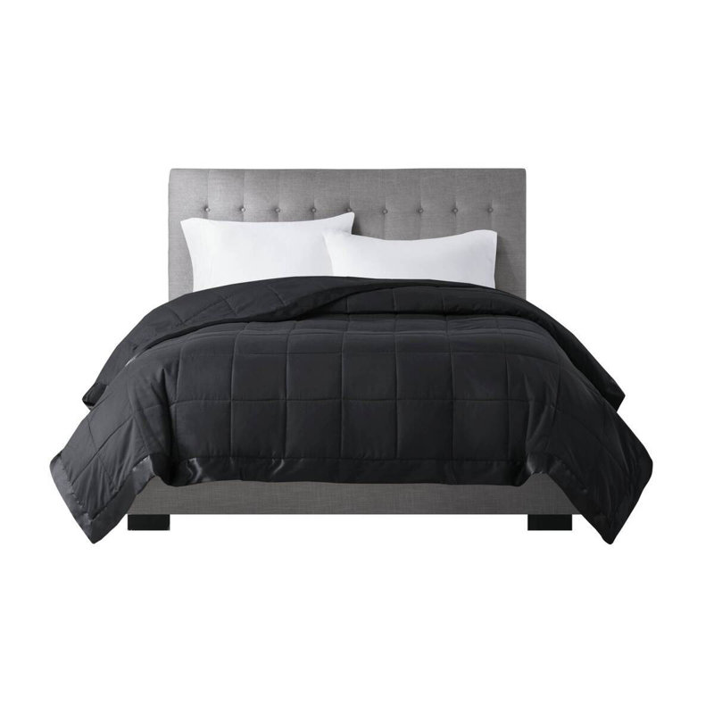 Lightweight Down Alternative Blanket With Satin Trim Black, Lit simple