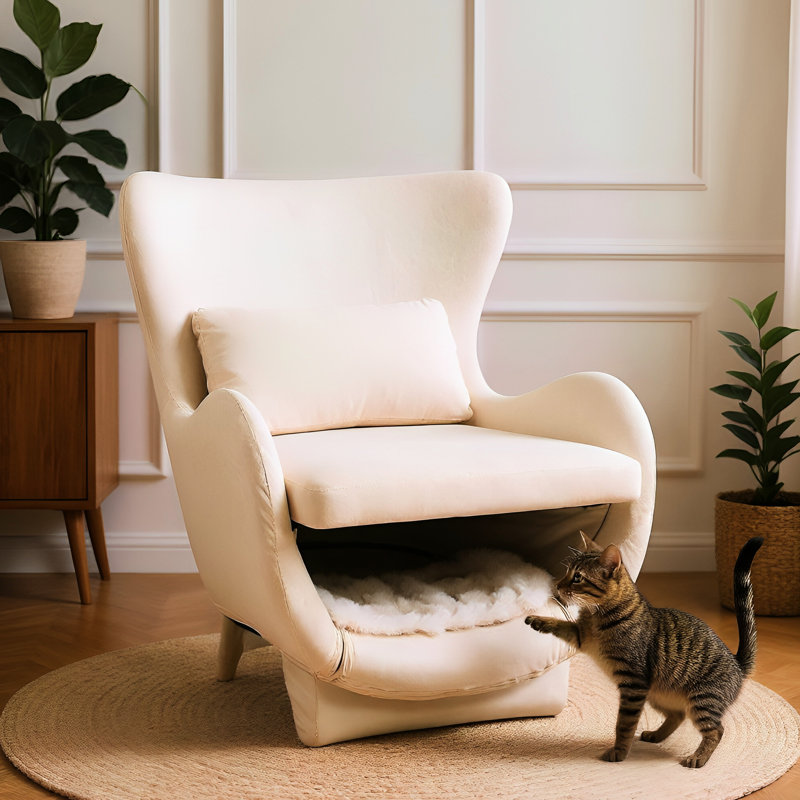 Chaise pour animal 2 en 1 en velours blanc avec esthétique Mid-Century et courbe ergonomique pour le décor de la chambre à coucher
