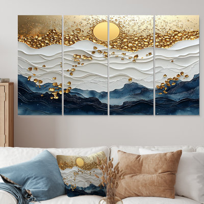 Blue Waves Heights Golden Coastal II - Ensemble de décoration murale bord de mer