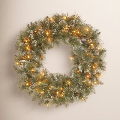 The Holiday Aisle® Glittery Bristle Pine Wreath with Clear Lights