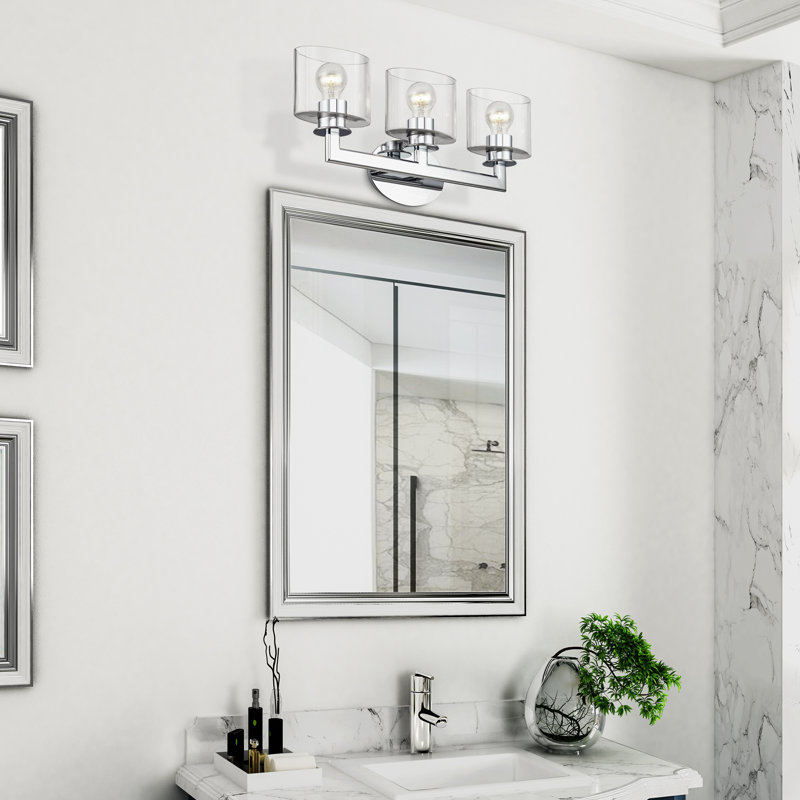 5 Light Polished Chrome Extra Large Vanity Sconce With Mouth Blown Clear Glass, Polished Chrome, 3