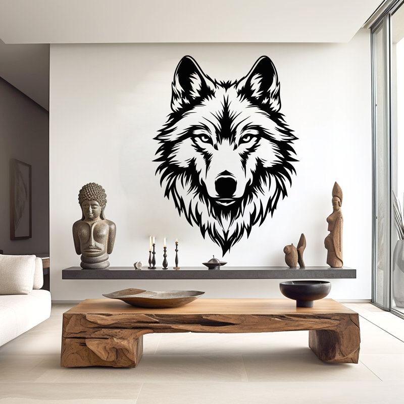 Adhésif décoratif loup, art mural loup, décoration murale chambre loup, H 23 po x l 17 po, Mauve