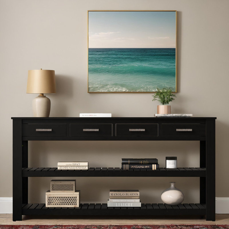 63" Solid Wood Console Table, Black