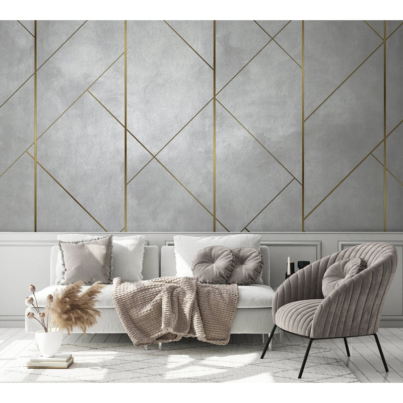 Papier peint amovible de luxe à motif géométrique abstrait moderne, Doré, L 35,04 po x l 55 po