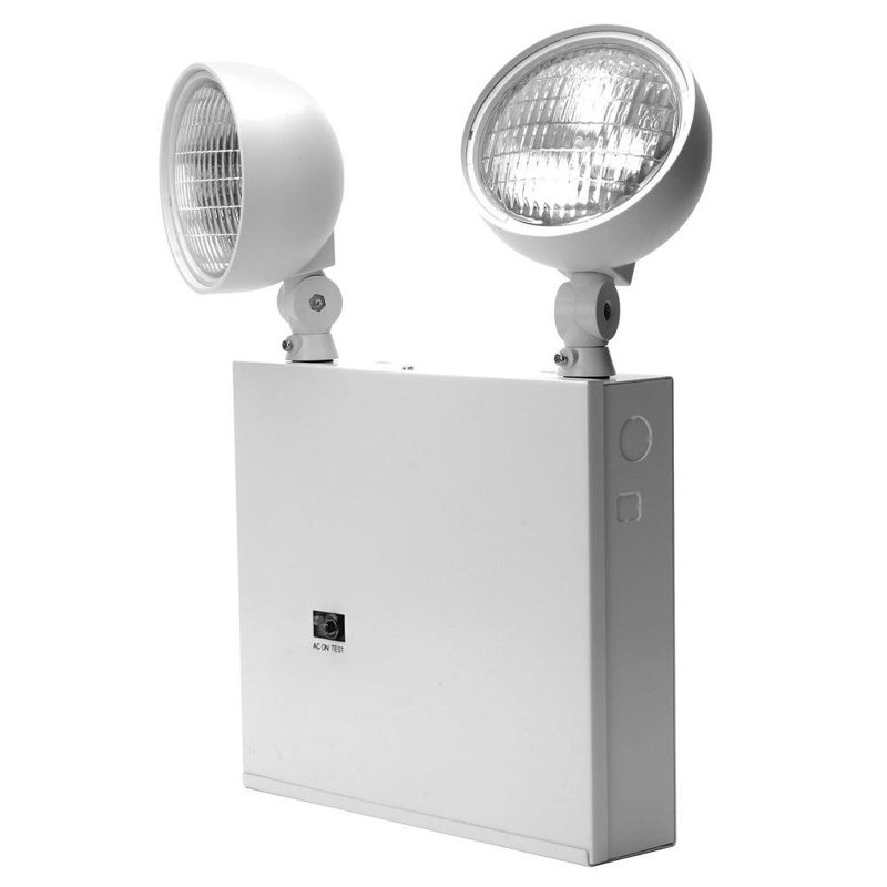 White Steel Dual Head Emergency Light with Integrated LEDs