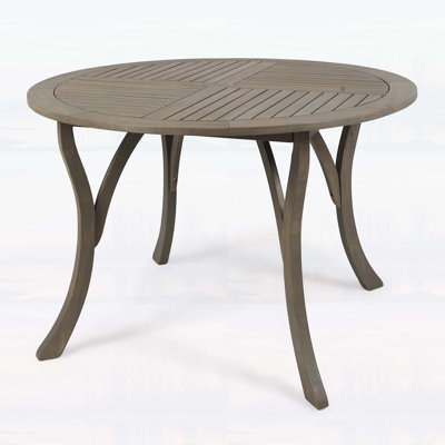 Outdoor Acacia Wood Round Dining Table with Curved Legs, Grey Finish, Weather-Resistant for Backyard and Garden