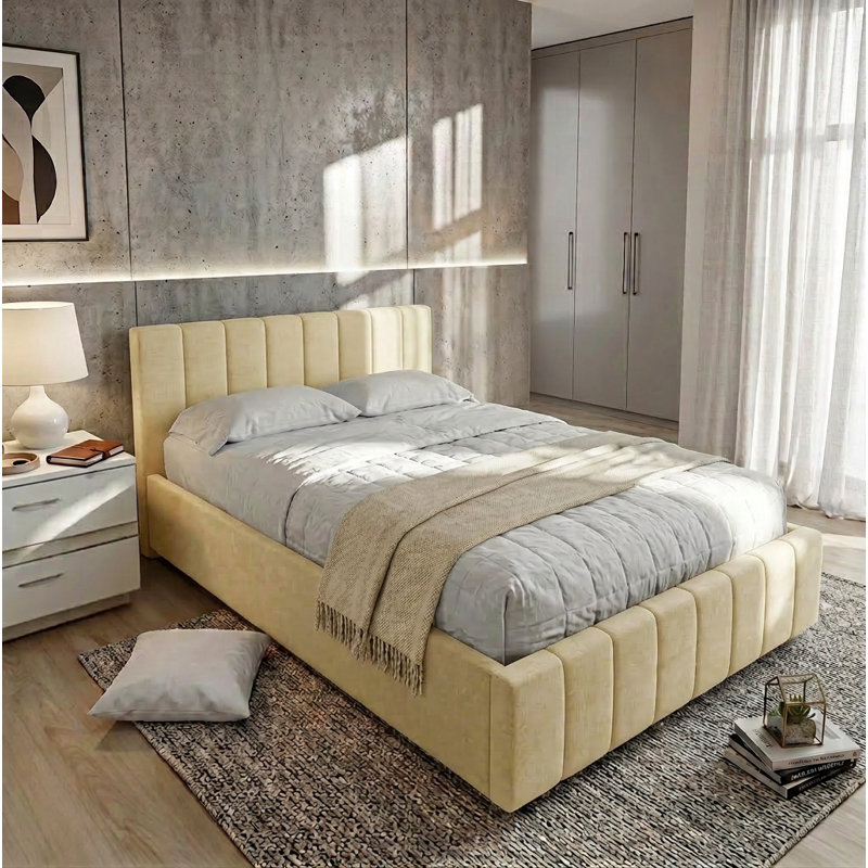 Upholstered Ottoman Storage Bed with Lift-Up Design, Beige, Double (4'6)