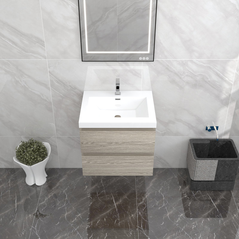 Ensemble de meuble-lavabo mural simple l 24 po Texola, Teck chêne