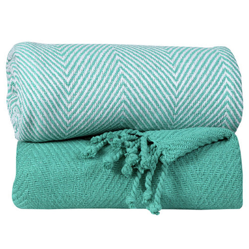  Jeté luxueux 100% coton, Turquoise, Géométrique