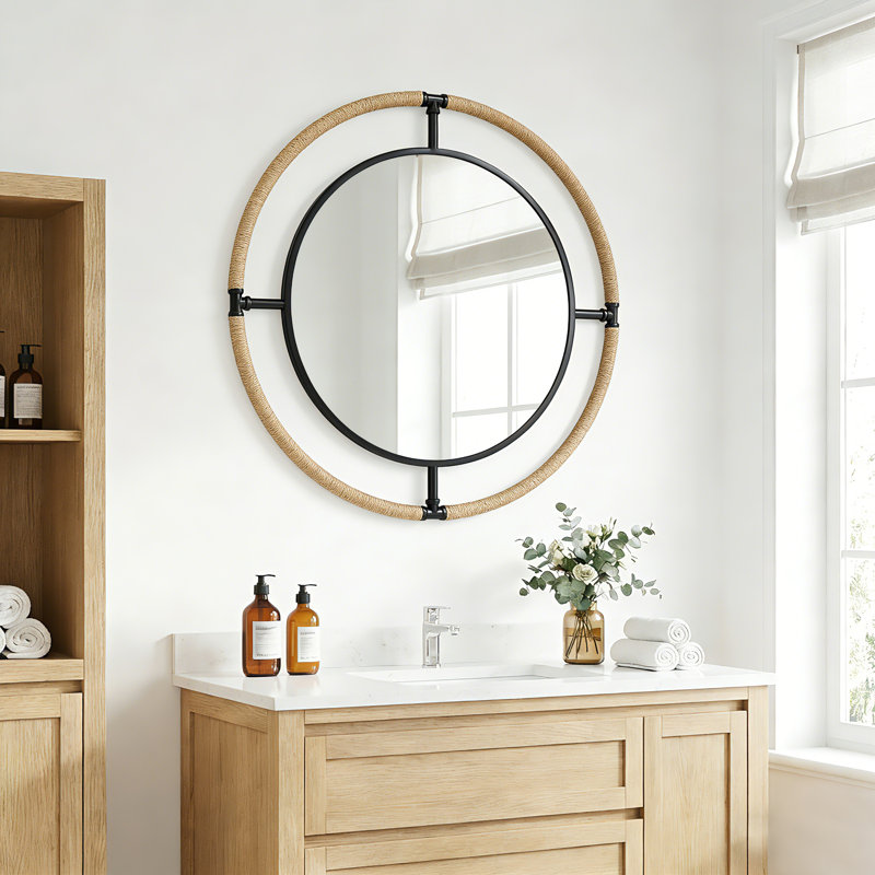 80cm Round Accent Mirror With Rope Frame