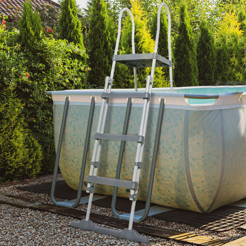 Échelle de piscine 70 po, escalier de piscine à structure en A avec mains courantes et marches antidérapantes, capacité de 330 lb pour les piscines de 48 po
