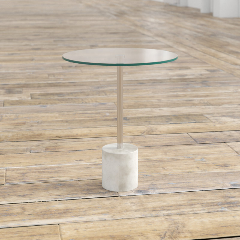 Spirgel Glass Top End Table, White Marble