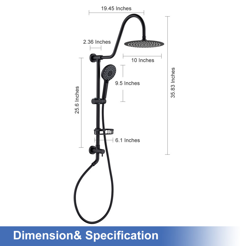 Matte Black Adjustable Height Rain Shower System with Handheld