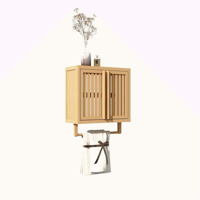 Boîte de rangement de toilette murale en bambou pour salle de bain
