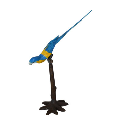 Parrot on Tree - Head Down Bronze Statue -  Size: 39"L x 15"W x 47"H.