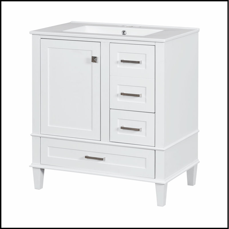 Meuble-lavabo 30 po avec lavabo, armoire multifonctionnelle avec portes et tiroir pour salle de bain moderne, Black