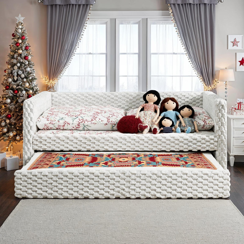 Versatile Daybed Sofa with Armrests & Pull-Out Bed, Twin Size, Beige