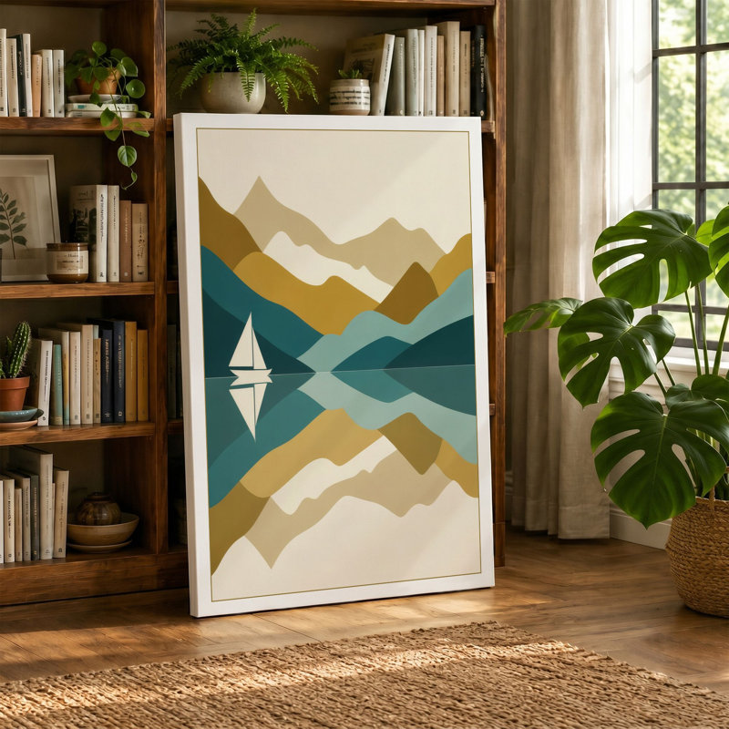 Symmetry in Stone Minimalist - Wrapped Canvas, 36x24 - 91.4 x 61.0 cm, Teal Border
