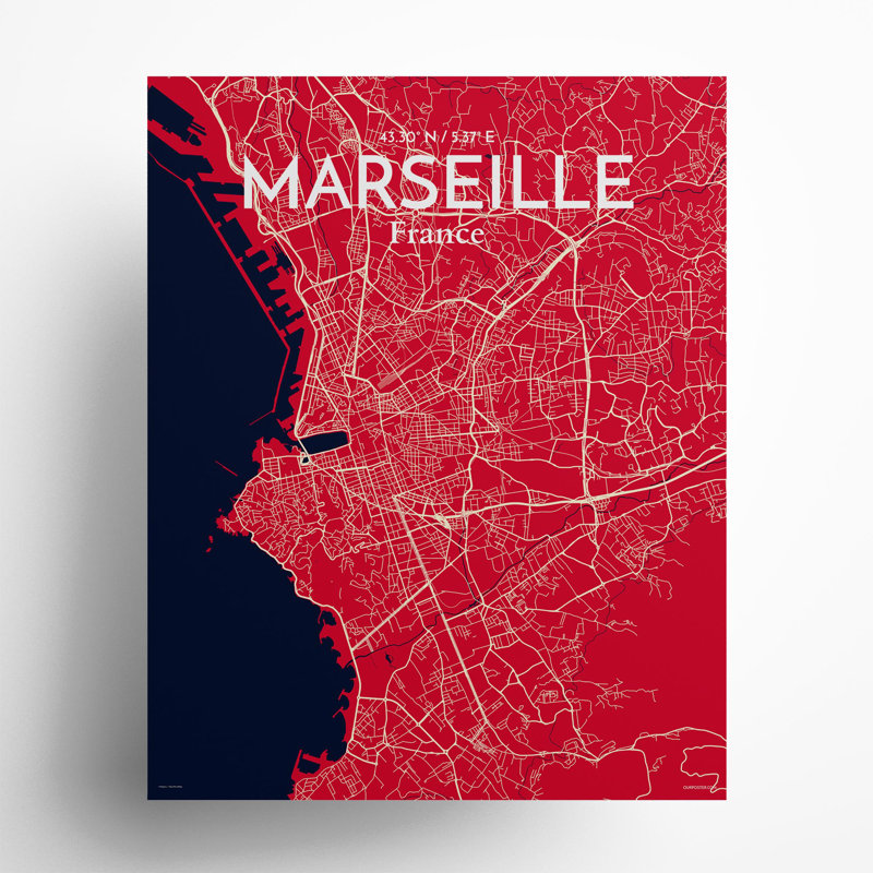 Marseille City Map In Nautical - No Frame Print, 20cm H x 16cm W x 0.05cm D