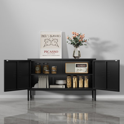 Armoire de rangement avec portes et tablettes - Meuble télé en métal - Armoire de rangement en métal pour la maison, le bureau, le vestibule et le salon. (noir)