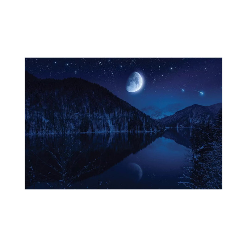 Moon Rising Over Tranquil Lake In The Misty Mountains Against Starry Sky. by Evgeny Kuklev - Wrapped Canvas Gallery-Wrapped Canvas Giclée