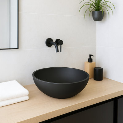 Lavabo vasque rond à surface solide noir mat Veyra