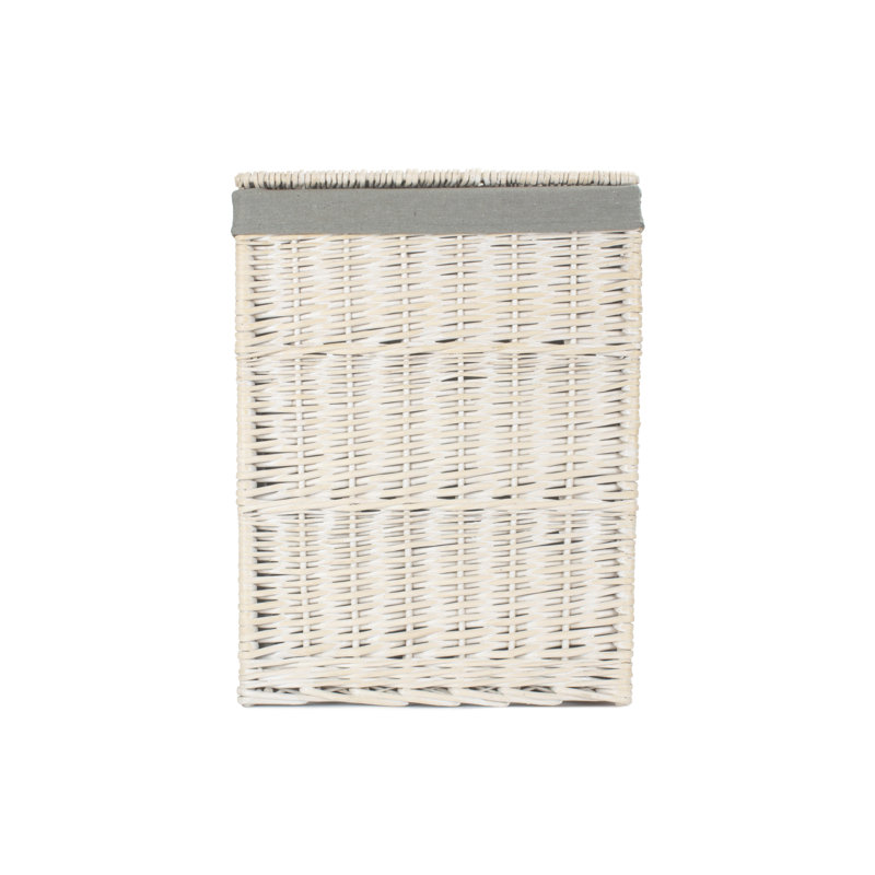 Wicker Square Laundry Basket with Sage Lining, White/Grey, 61cm H x 46cm W x 46cm D