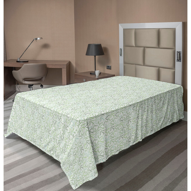 Drap plat moderne de style bohème Ambesonne, Drap plat pour lit simple TG, Vert fougère / motif floral écume de mer