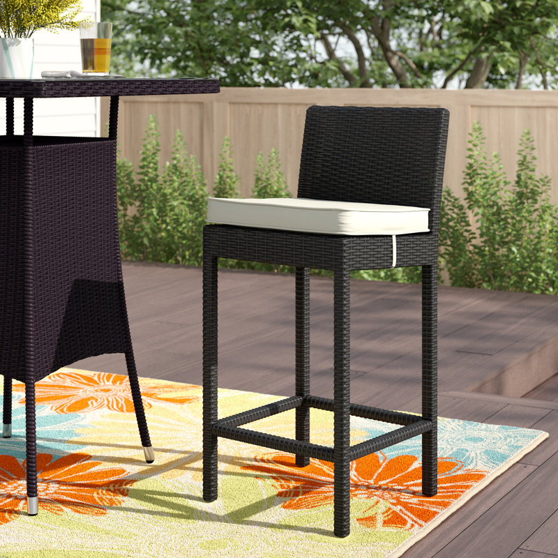Modway Convene Wicker Rattan Outdoor Patio Bar Stool with Cushion, Beige Sunbrella®, Brown