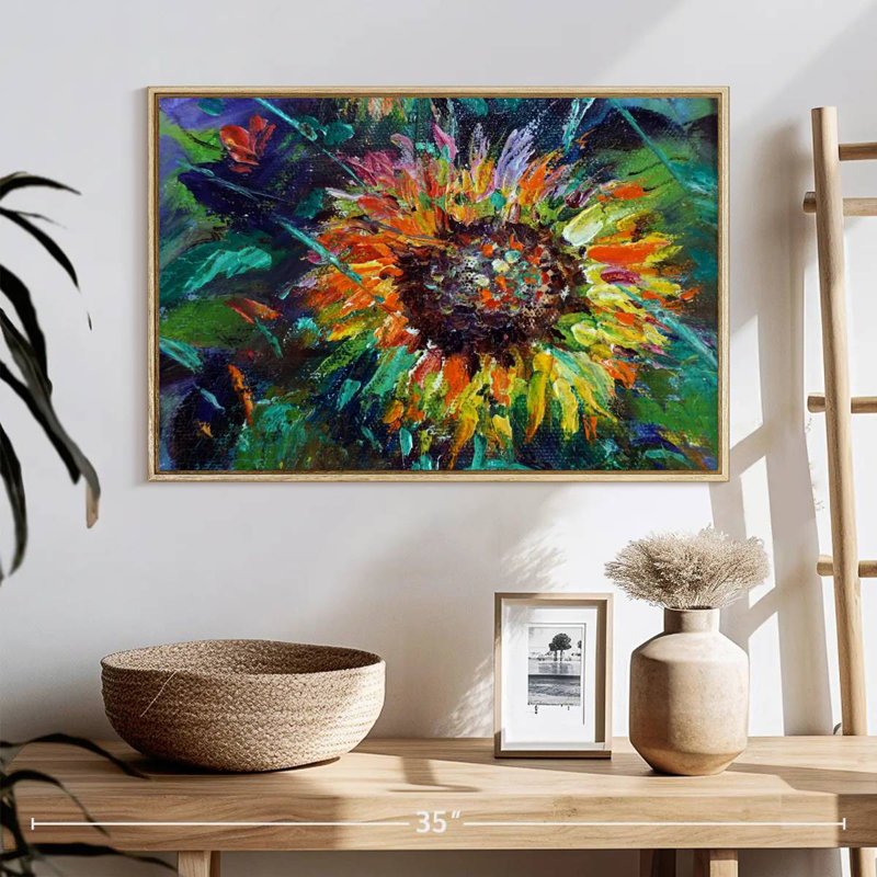 Tournesol coloré, Cadre flottant en bois naturel, 25 po x 17 po
