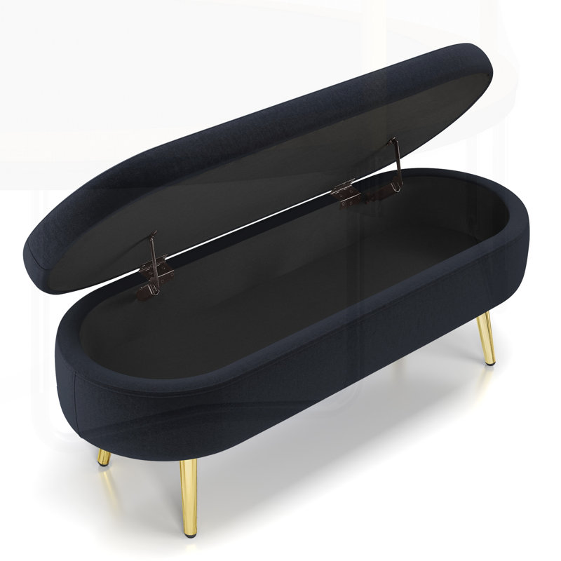 Banc de rangement repose-pieds ovale en flanelle avec pieds en métal robustes pour un décor moderne et élégant, Black