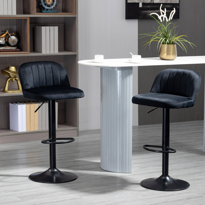 Homcom Adjustable Bar Stools Set Of 2, Velvet Counter Height Barstool, Upholstered Kitchen Stool With Swivel Seat, Steel Frame, Footrest For Kitchen Counter And Dining Room
