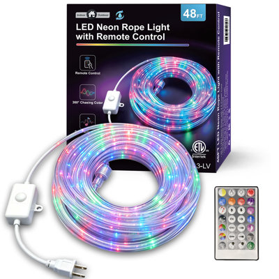 48 ft 360° RGBWIC LED Neon Rope Light Dynamic Color Changing Plug-In Indoor Outdoor with Remote Control for Christmas Holiday Decoration