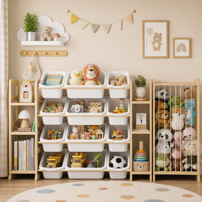 3‑in‑1 Kids Toy Storage Organizer Tower with 12 Bins & 6 Shelves, Stuffed Animal Toy Storage by Ebern Designs