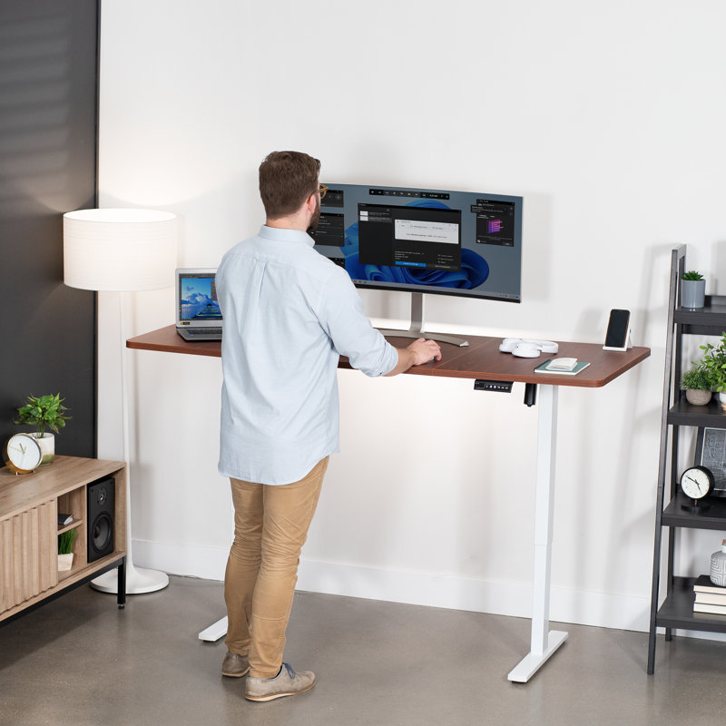 VIVO Single Motor Electric Desk with Push Button Memory Controller, Vintage Brown/Black, 48.5" H x 71" W x 30" D